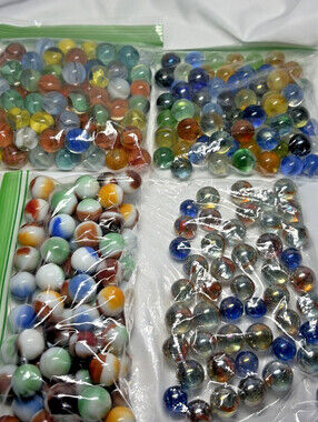 Lot of 3 Pounds of Agate Glass Marbles Various Colors, Cat eyes and Milk Marbles